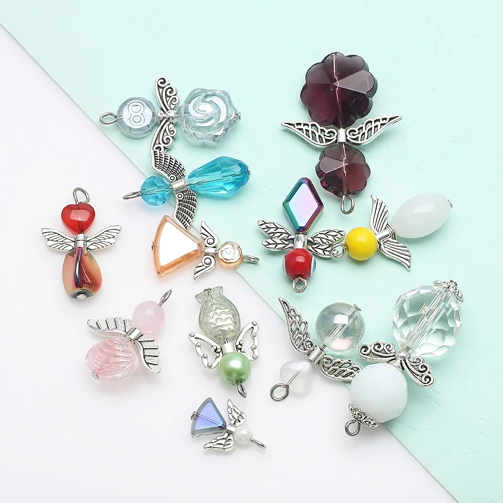 10Pcs Angel Charms Retro Bulk Angels Charm Wing Colorful Glass Beads Easter Charms for Jewelry Making Charm Necklace Earrings