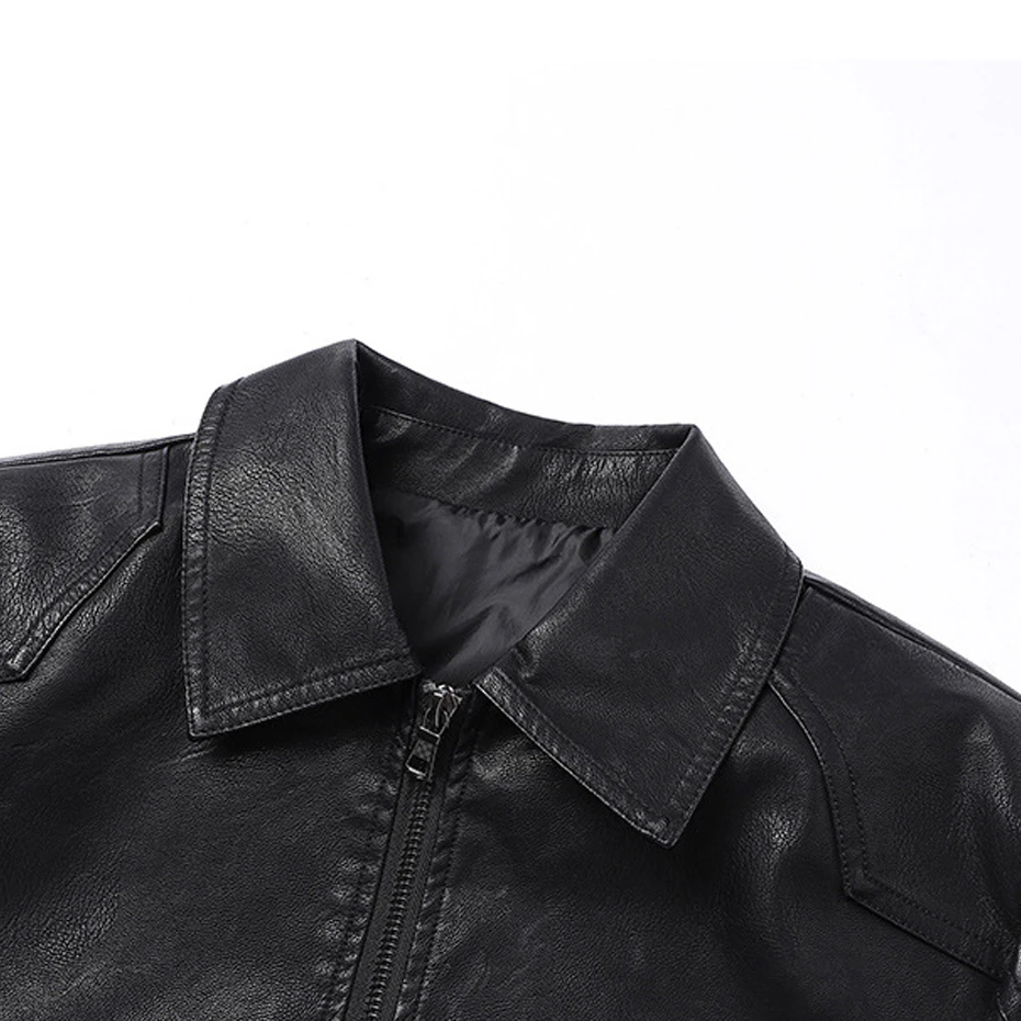 Vintage PU Jacket Men Motorcycle Biker Coat Plus Szie 8XL Fashion Casual Cargo Jacket Male PU Coat Black