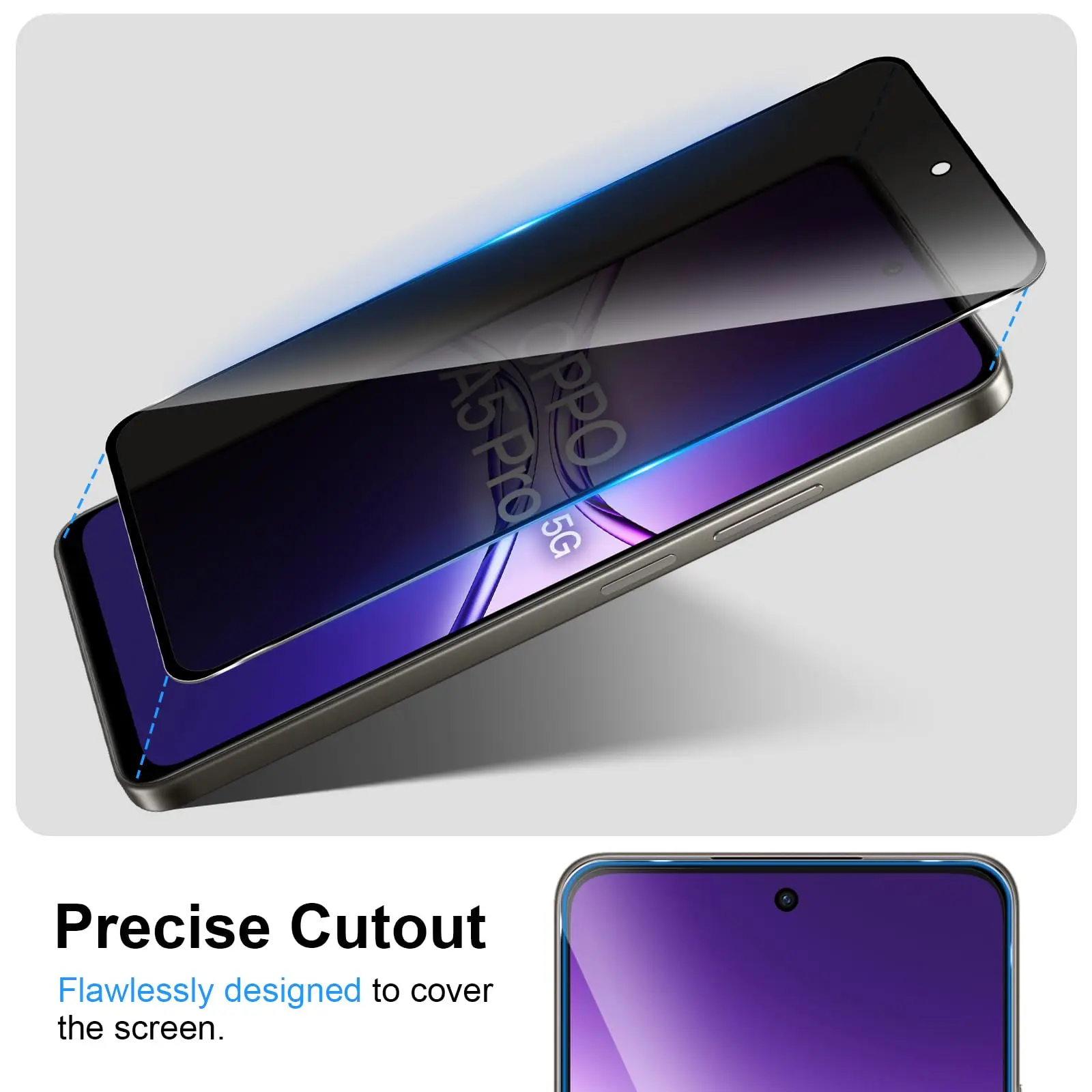 Anti-Spionage-Displayschutz für OPPO A5 Pro 4G 5G Privacy 9H gehärtetes Glas Anti-Kratz-Peep-Hülle freundlich – Detail 5