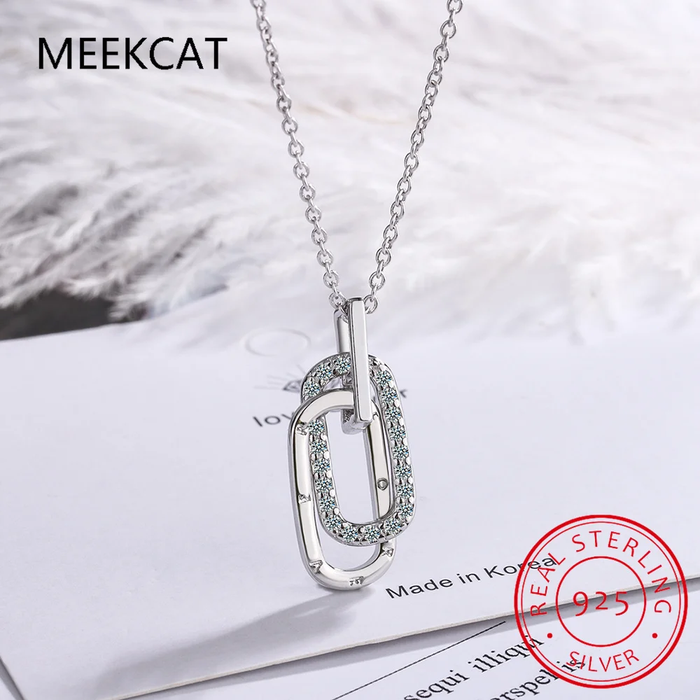 رومانسية قفل تصميم تألق واضح تشيكوسلوفاكيا قلادة 925 فضة سلسلة قلادة للنساء غرامة مجوهرات الزفاف هدية RHN1085