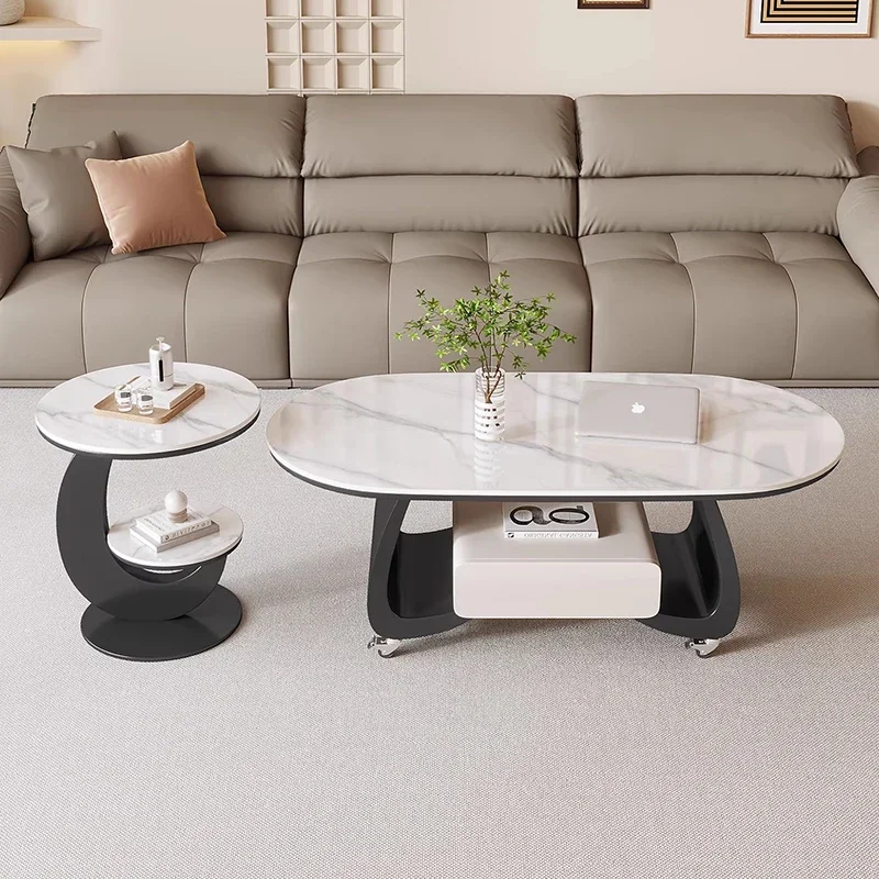 Black Rustic Low Coffee Table End Minimalist Oak Center Top Oval Square Round Storage Coffee Table Mesa De Sala Luxury Furniture