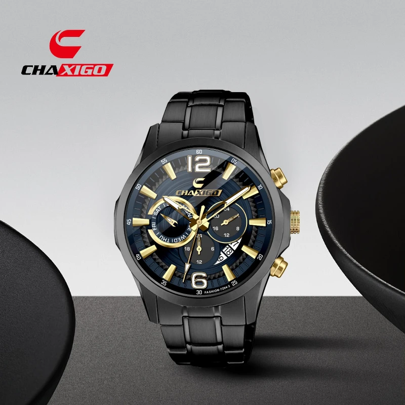 

CHAXIGO 7294, модные кварцевые мужские часы, спортивные водонепроницаемые стальные полоски, светящийся хронограф, часы с календарем для мужчин, Reloj Hombre