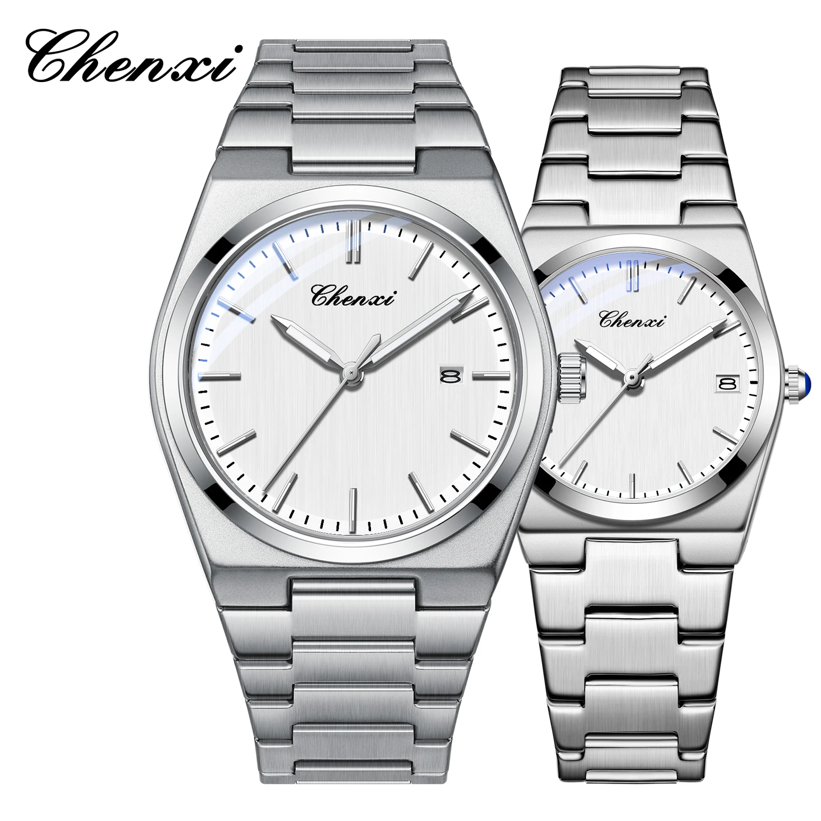 Luxury Fashion Couple Watches Water-Resistant Date Display Stainless Steel Bracelet Quartz Wristwatch Valentine's Day Gift