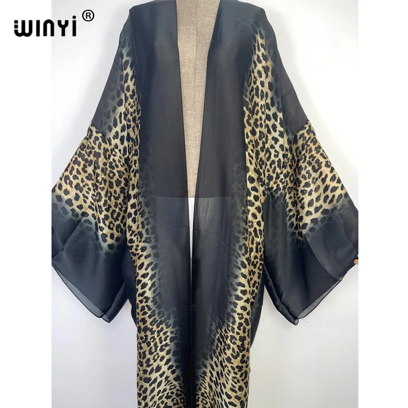 2022 WINYI Europe fashion bikini sweet lady New party Cardigan stitch sexy Boho Leopard Print Holiday Africa long Sleeve KIMONO