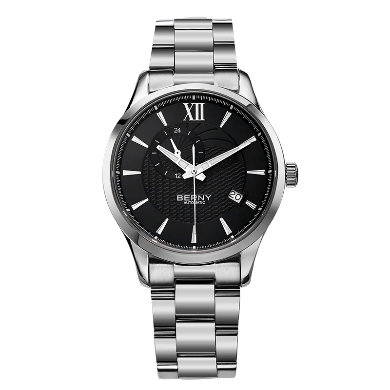 BERNY Men's Mechanical Watch Automatic 100% Original Top Movement Calendar Luminous Hands Waterproof Clock Wristwatch for Man