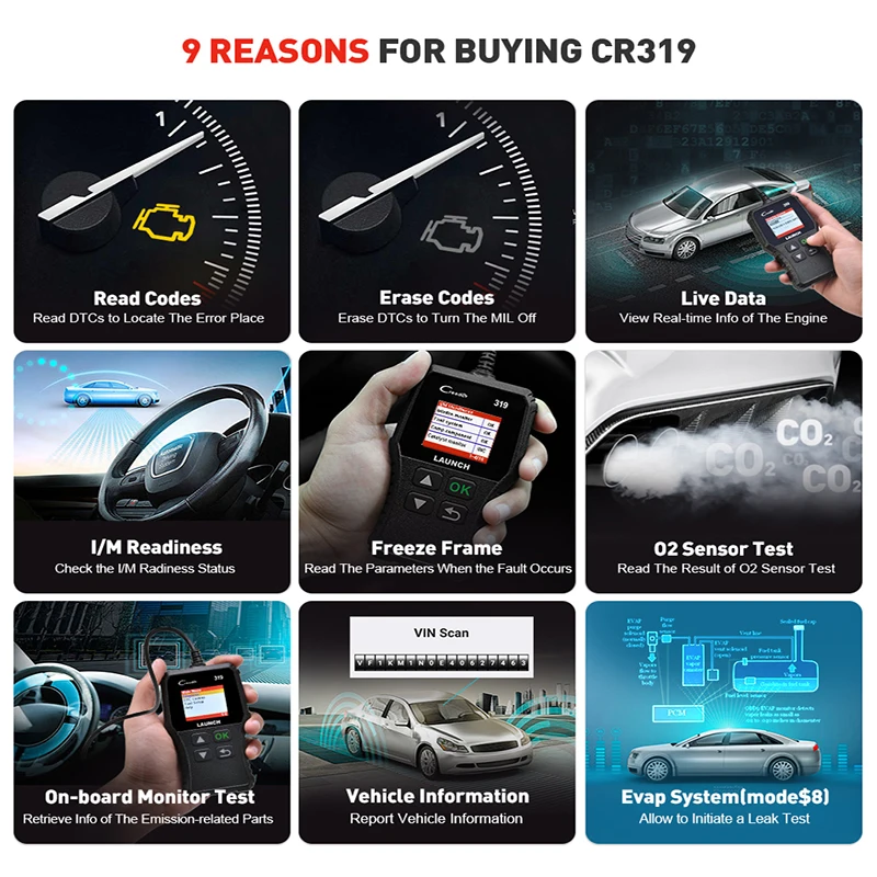 إطلاق Creader 319 CR319 Car Obd2 الماسح الضوئي لتقوم بها بنفسك قارئ رمز السيارات محرك فحص رمز الخطأ قراءة أداة المسح الضوئي التلقائي #6