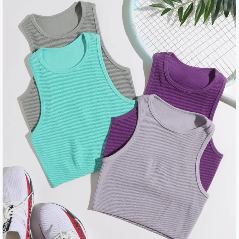 

Women Yoga Vest Seamless Streetwear Bra Tank Top Sleeveless Tank Tops 14 Colors FemaleCrop Top O-neck Sleeveless Bra Tank Top