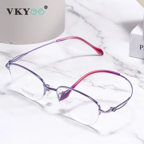 Imagen 2 del producto VICKY, gafas Retro ultraligeras de titanio puro para mujer, nuevas gafas simples antiluz azul, prescripción personalizable S7010T