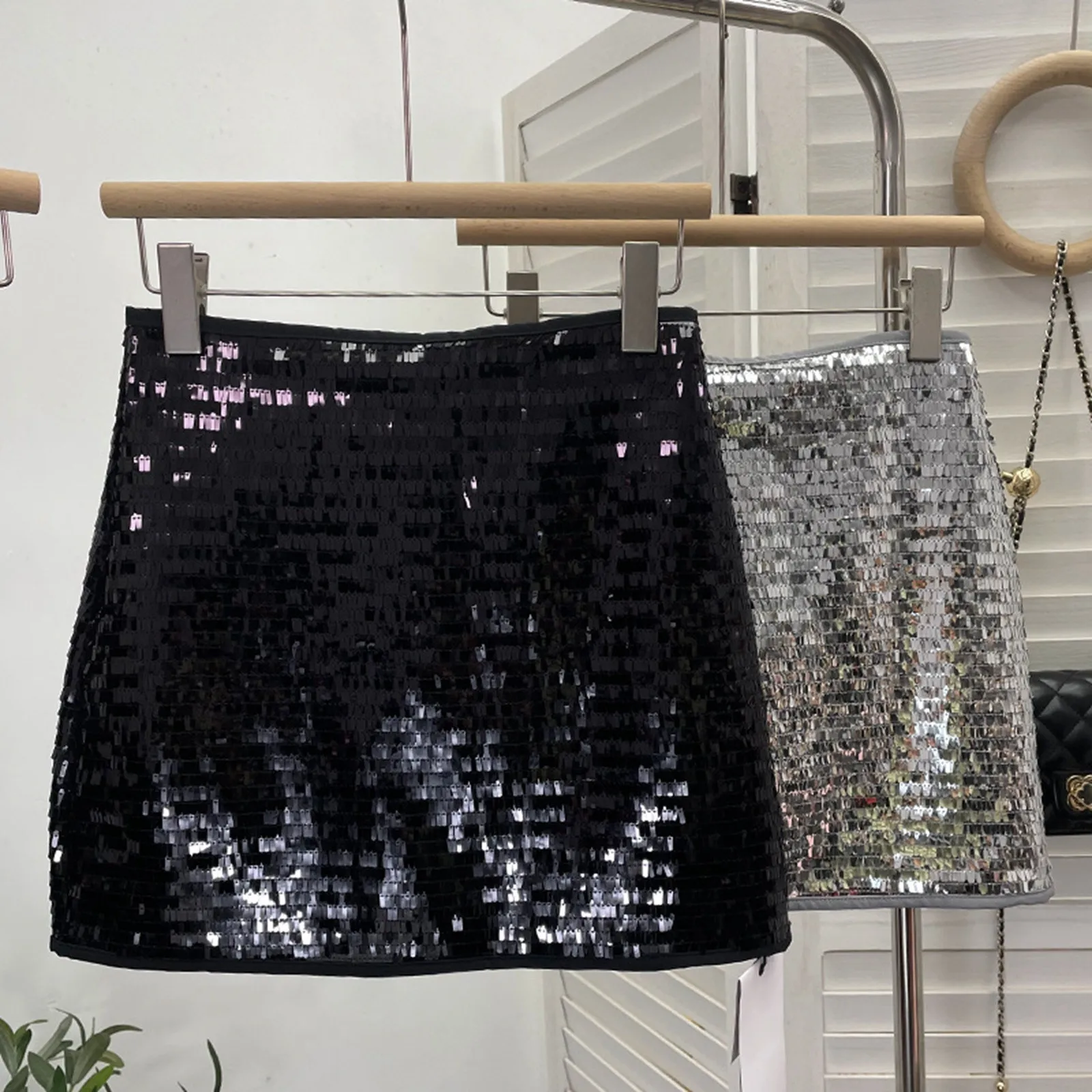 Women's Sparkly Sequin High Waisted Skinny Solid Color  A Line Skirt Hottie Slip Booty Wrap Fashion Party Chic Lady Dress