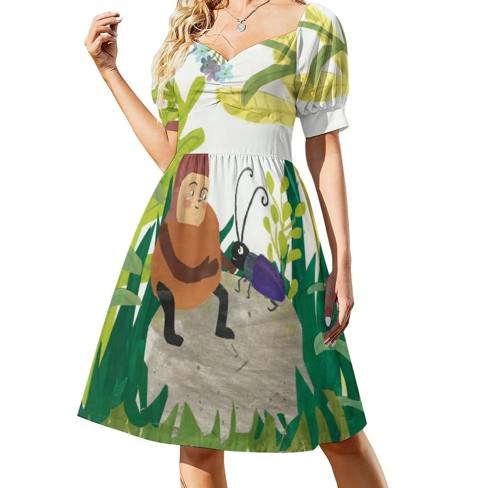 فستان كاجوال على الطراز الكوري من Forever Friends للنساء فساتين بسيطة يومية للمكتب للسيدات جنوم حكاية خرافية خنفساء الشعبية