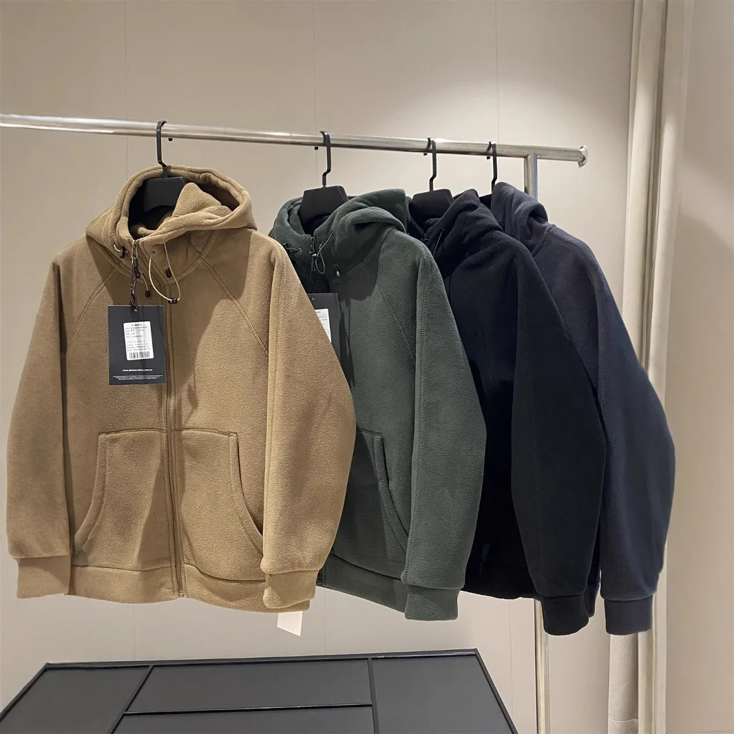 

Мужская новая двусторонняя флисовая куртка с капюшоном для пар, однотонная, на молнии, повседневная, универсальная, теплая куртка-кардиган 2025 года