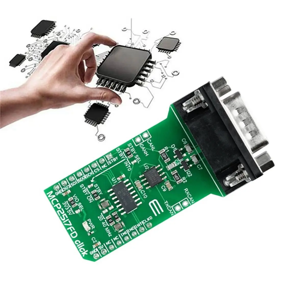 MIKROE-2379 MCP2517FD Click MikroE Development Board Module ATA6563 Wired-CAN-Click Module
