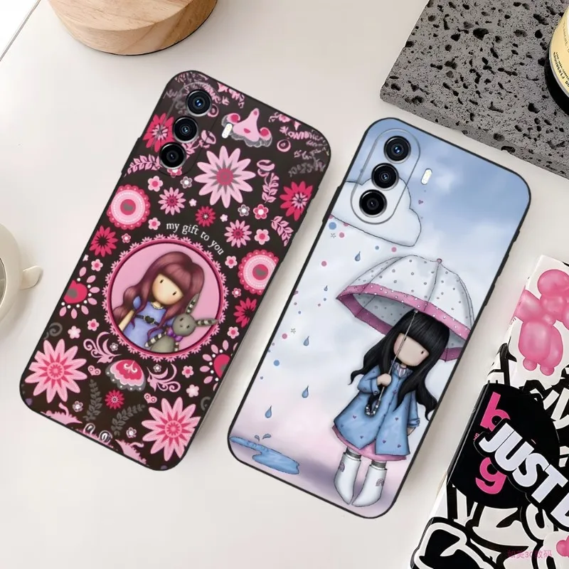 Santoro London Gorjuss Phone Case For Huawei P50 P30 P40 Mate 50 40 30 NOVA 10 9 8 Pro Plus Black Soft Cover