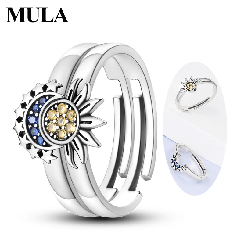 MULA Rings 925 Sterling Silver Sun Moon Star Cluster Combination Ring For Women Man Wedding Band Finger Ring Party Jewelry Gift