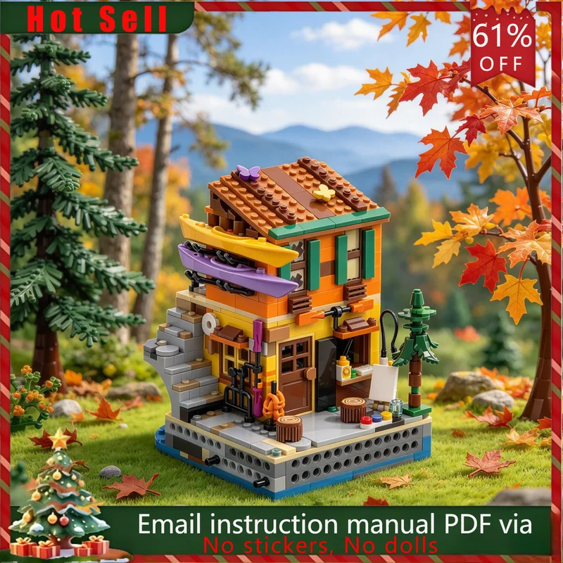 591PCS MOC Kayak Shop Riviera Extension Coastal Store Architecture Model Building Blocks DIY Assembly Gifts Adults Collection