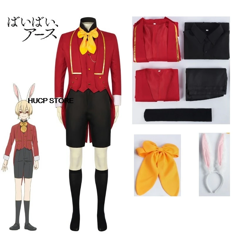 

Cosplay Bye-Bye Earth Adenis Cosplay Costume Red Tuxedo Suit for Man Boys Bunny Ears Vest Short Socks for Party Halloween Xmas