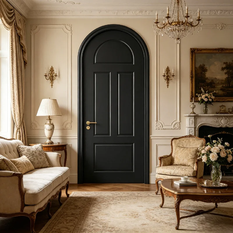 Household Solid Wood Composite Baked Varnish Doors Arc & Arched Interior Bedroom Doors With Classic French Retro Style