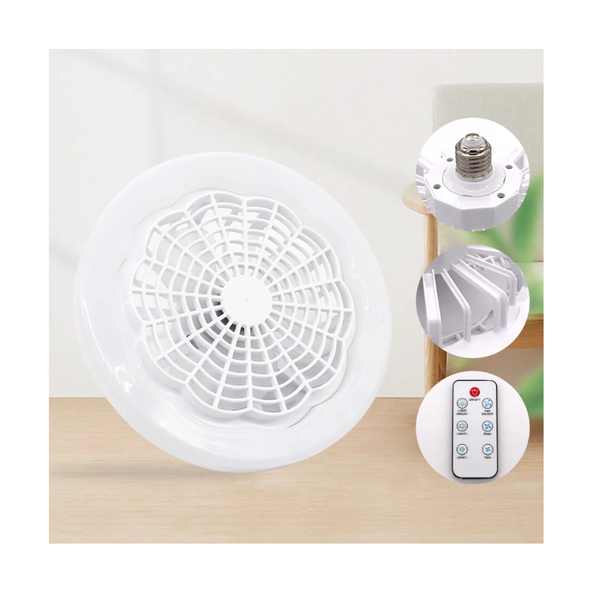 LED inteligente ventilador de teto luz, controle remoto, luz interior, lâmpada silenciosa, quarto, cozinha, branco, 30W