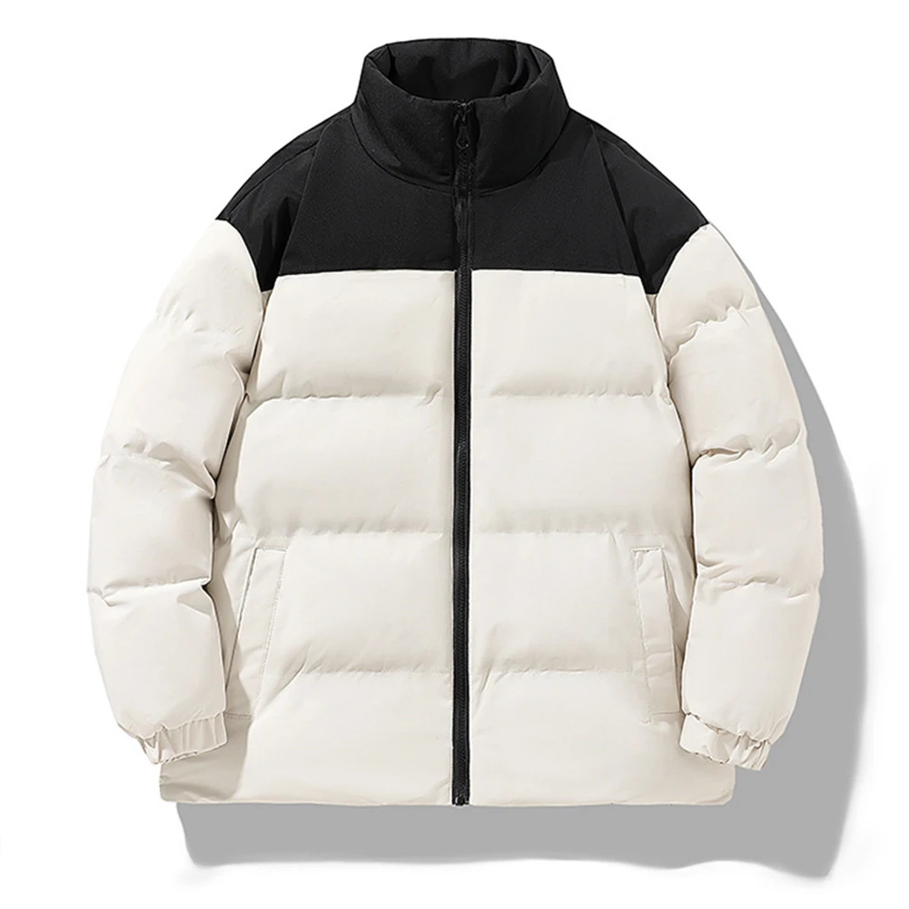 Casual Bread Coat Windbreaker Jacket for Men Women Thickened Warm Parka Outerwear Solid Color with Stand Collar and Long Sleeve