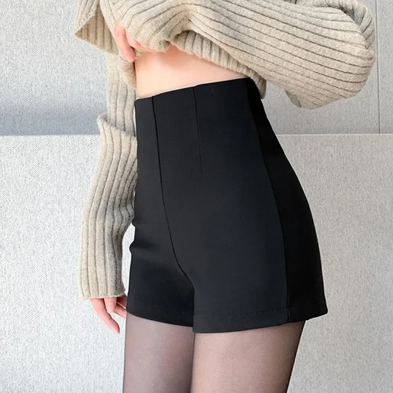 Black Shorts Women Sexy Hot Slim Empire A-line Basic Zipper Chic Streetwear Ulzzang Autumn Winter Female Attractive Charming Ins