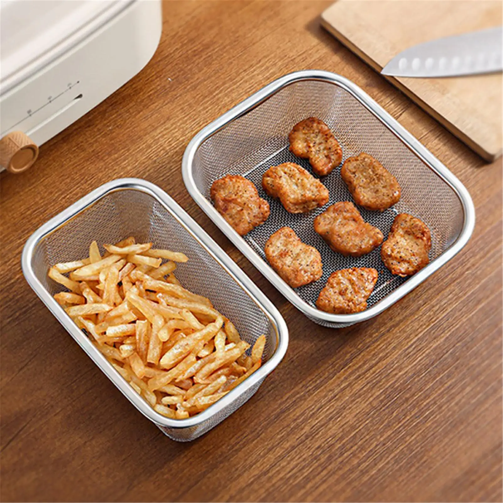 Rectangle Colander Basket Stainless Steel Wire Basket Fine Mesh Strainer Rice Washing Bowl Vegetable Fruit Colander Strainer