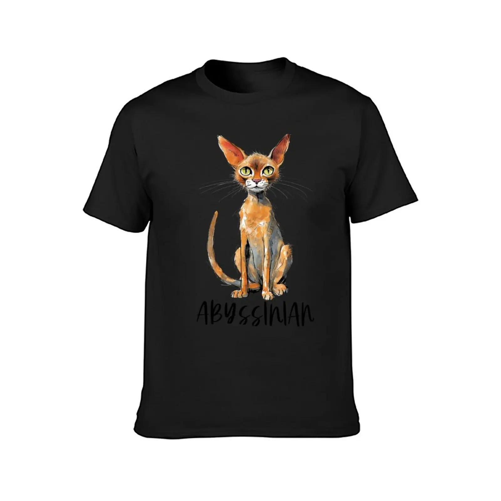 Funny Abyssinian Cat, Cartoon Style T-Shirt summer top vintage clothes mens white t shirts