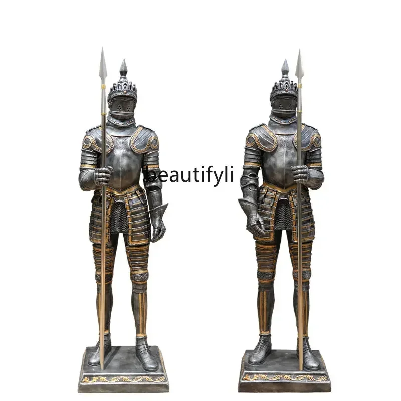 NQ yj European-Style Welcome Character Decoration Retro Armor Warrior Bar Lobby Large Props