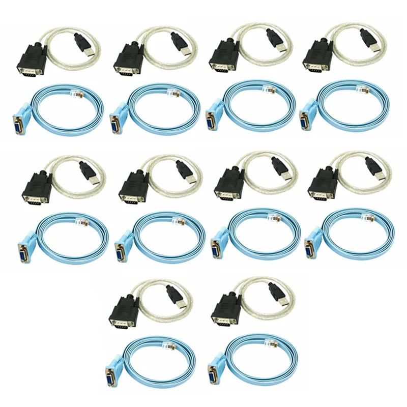 10X RJ45 Network Cable Serial Cable Rj45 To DB9 And RS232 To USB (2 In 1) CAT5 Ethernet Adapter LAN Console Cable