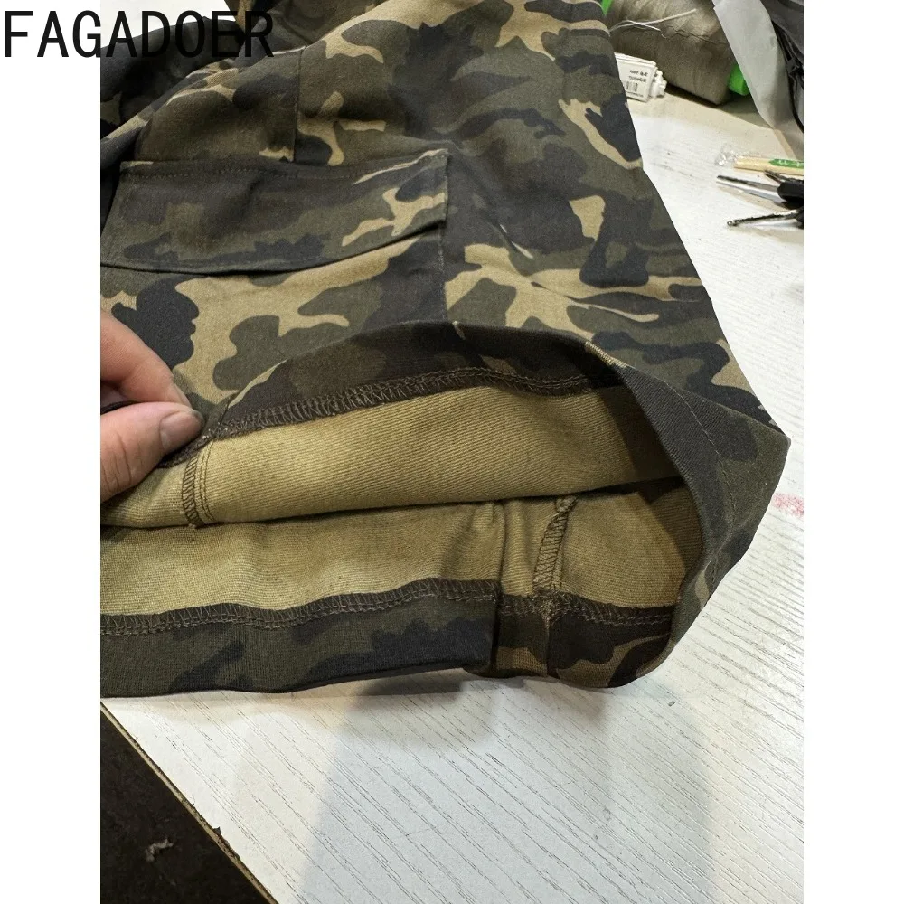 FAGADOER Summer New Camouflage Print Pocket Cargo Shorts donna pantaloncini Skinny con bottoni a vita alta moda pantaloni sportivi con cintura