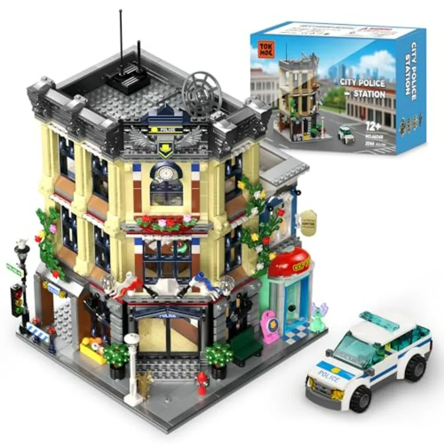 

Набор для сборки полицейского участка для мальчиков с полицейской машиной, четырехэтажным зданием, офисом, комнатой для допросов и радаром на крыше.