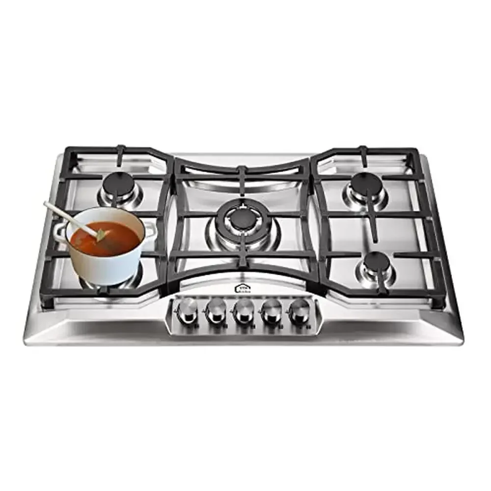 5-Burner Gas Stove Top NG/LPG Convertible Stainless Steel with Thermos-Electric Flame Failure Monitors 34