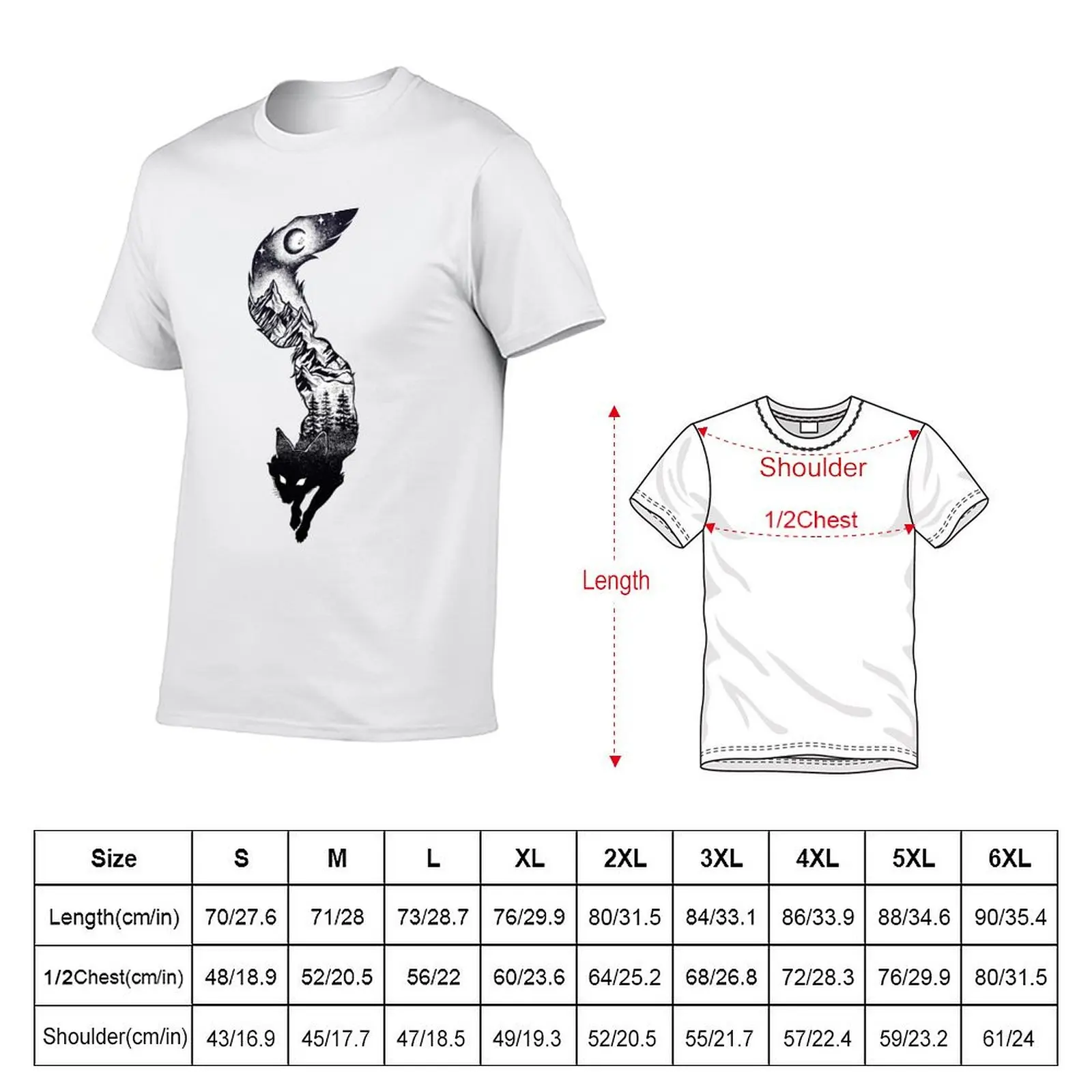Tress, Surreal & t Mountains, t Silhouette shirts with cotton T-Shirt quality custom Fox Stars Moon high shirt print