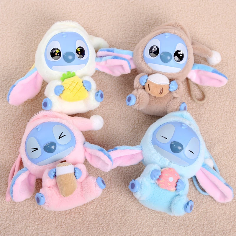 Kawaii Accessories Stitch Plush Toy Lilo&stitch Keychain Keyring Doll Eat Something Before Sleep Series Backpack Pendant Girl