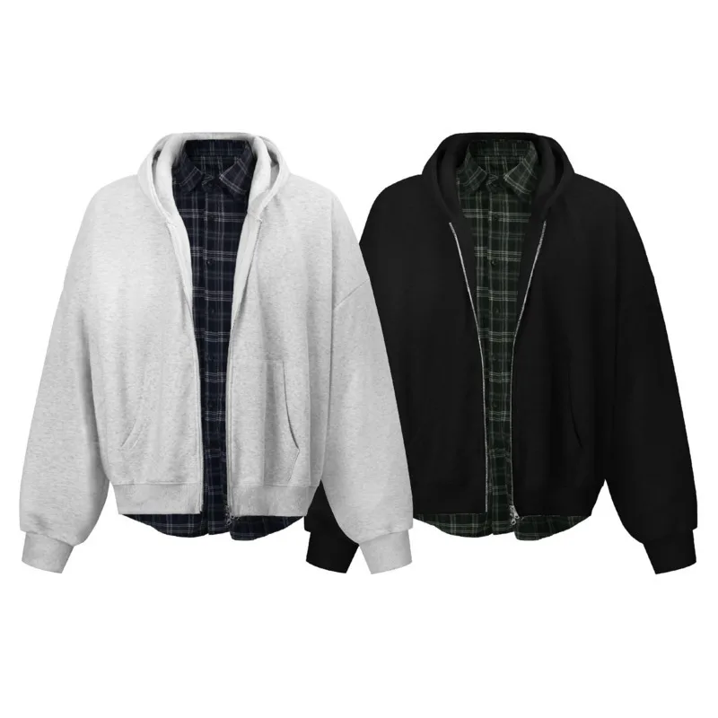 سويت شيرت بغطاء للرأس بسحاب أمريكي مخملي للرجال والنساء مع إحساس التصميم المتخصص، سترة قميص مربعة مكونة من قطعتين