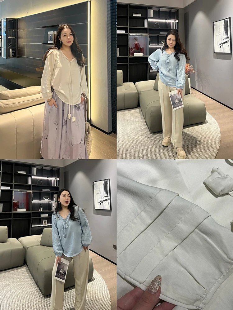 

Silky Smooth Simple Sle Women's plus Size irt Meat Roll Home Comfortable Cool Cover up Top Long Sve round Ne Pure Color