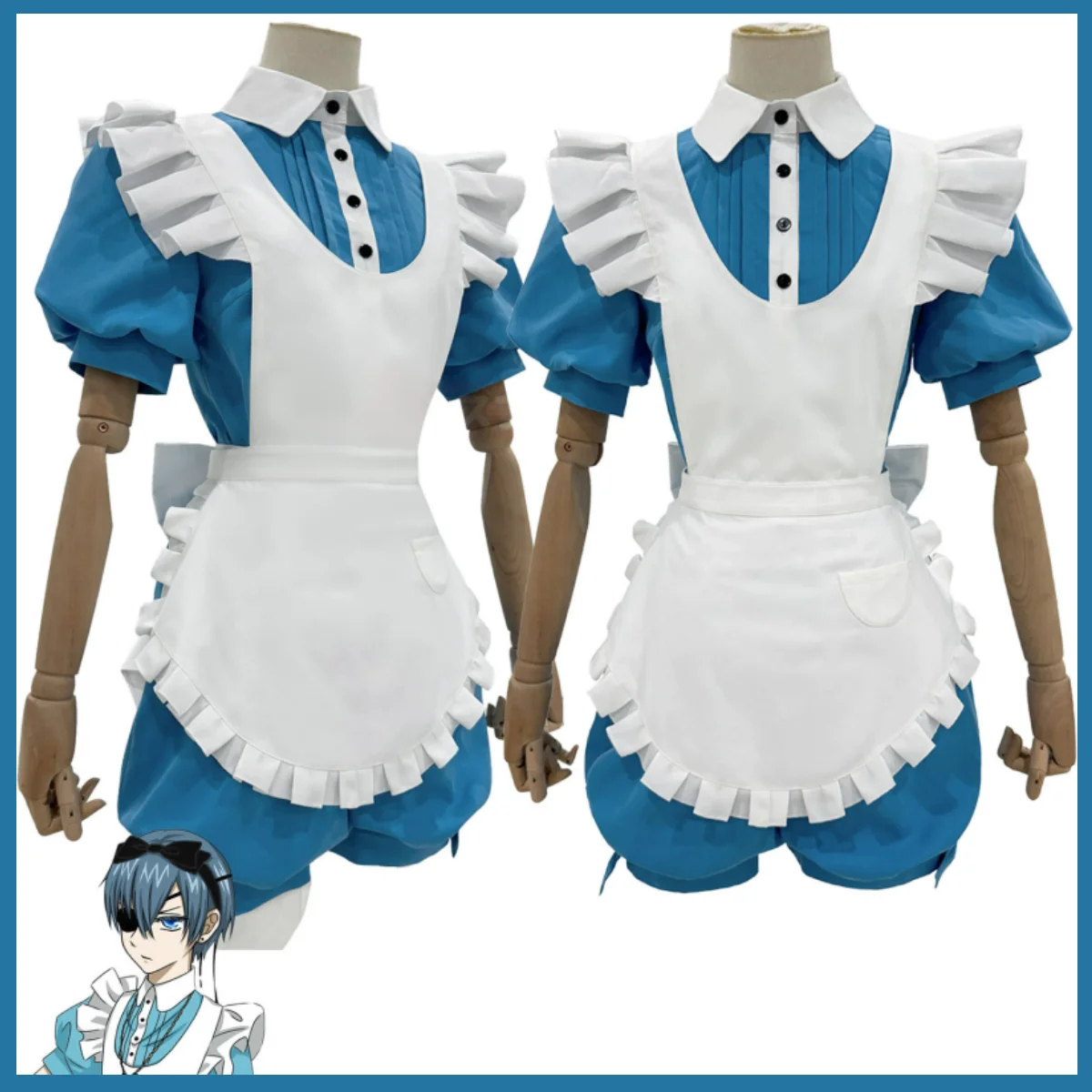 Anime Ciel Phantomhive Smile Cosplay Costume Kuroshitsuji Alice Maid Apron Dress Wig Man Woman Cute Christmas Suit