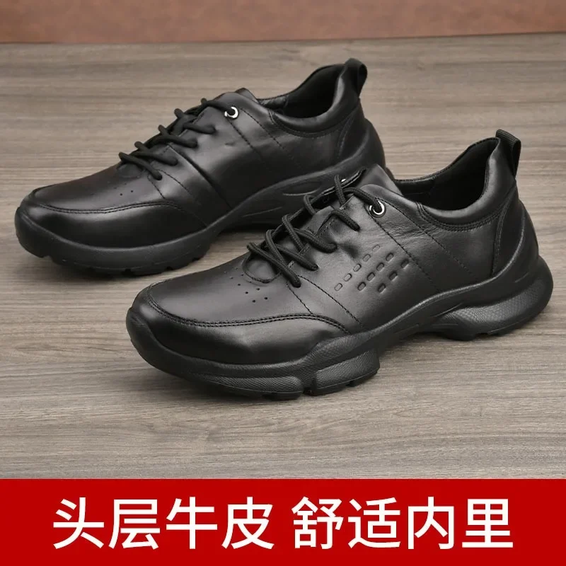 Black Smooth Leather Lace Up Thick Sole Shoes for Man,Breathable Comfortable Sapatos Masculinos,Casual Outdoor Zapatos De Hombre