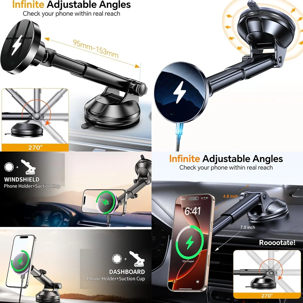 Magnetic Wireless Car Charger Fast Charging Trending Product 2026 Dashboard Magnet Car Phone Consumer Electronics for Vehicles