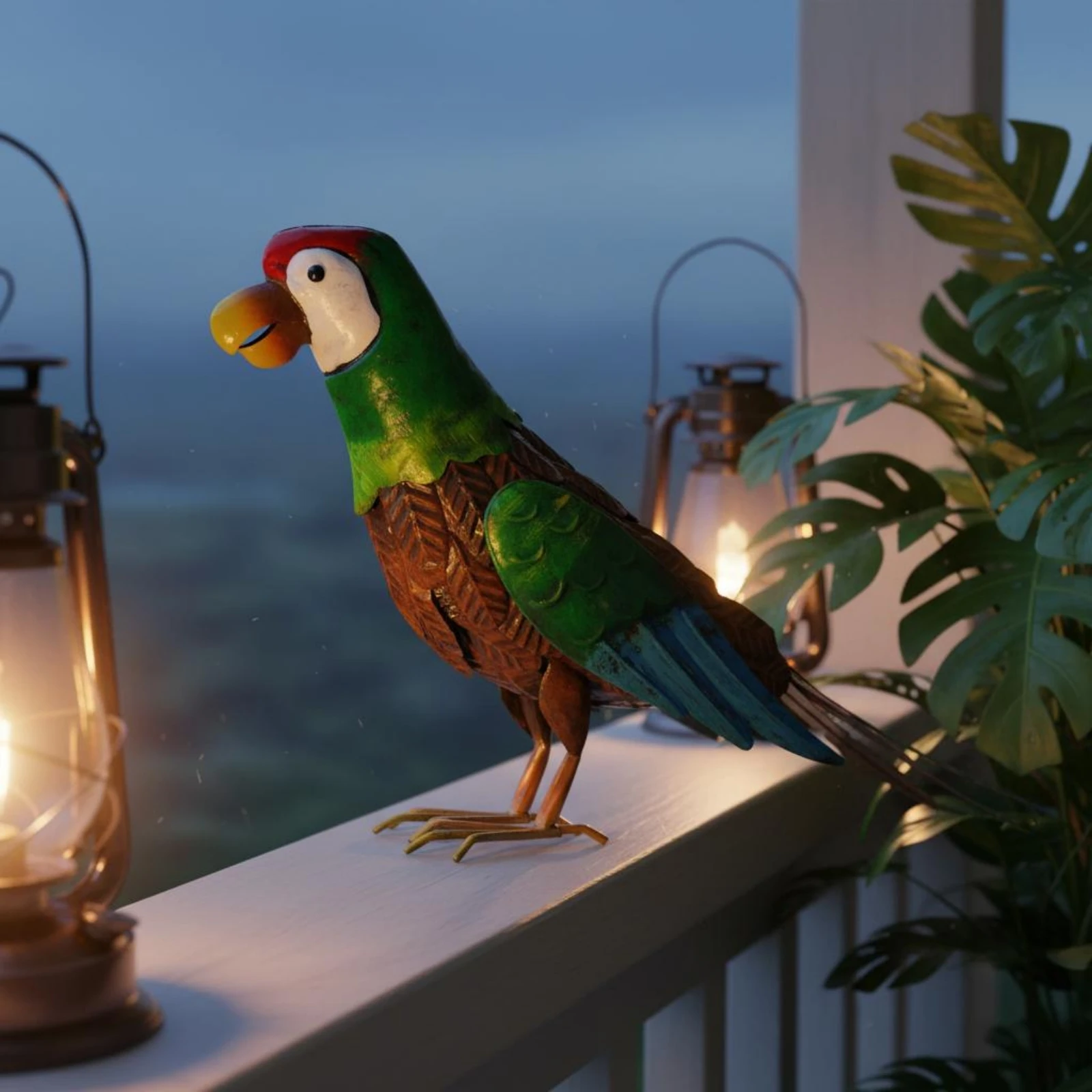 Parrot Statue Weather Resistant Metal Parrot Decor Bird Garden Ornament Waterproof Vintage Design for Outdoor