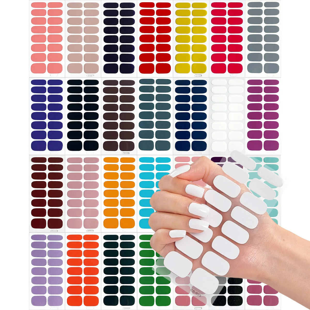 

16 Sheets Solid Color Series Nail Polish Strips Stickers with Nail File Tools No Need Uv Lamp Cured Press on Nail Decora