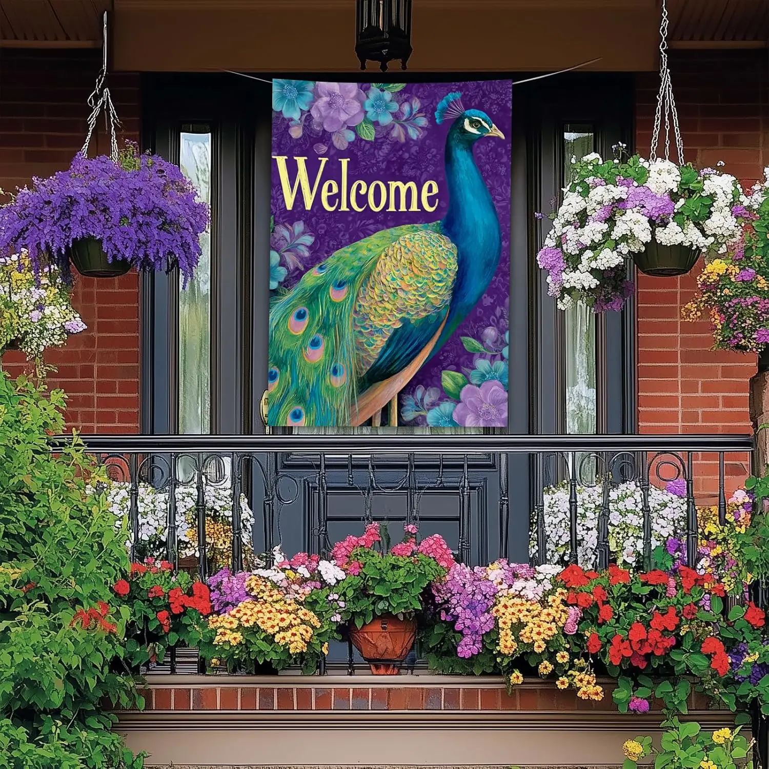 BlissYard Welcome Peacock Garden Flag 28 x 40 Inch Double Sided House Flag with Floral Art Design for Spring Summer Porch Ou zzo