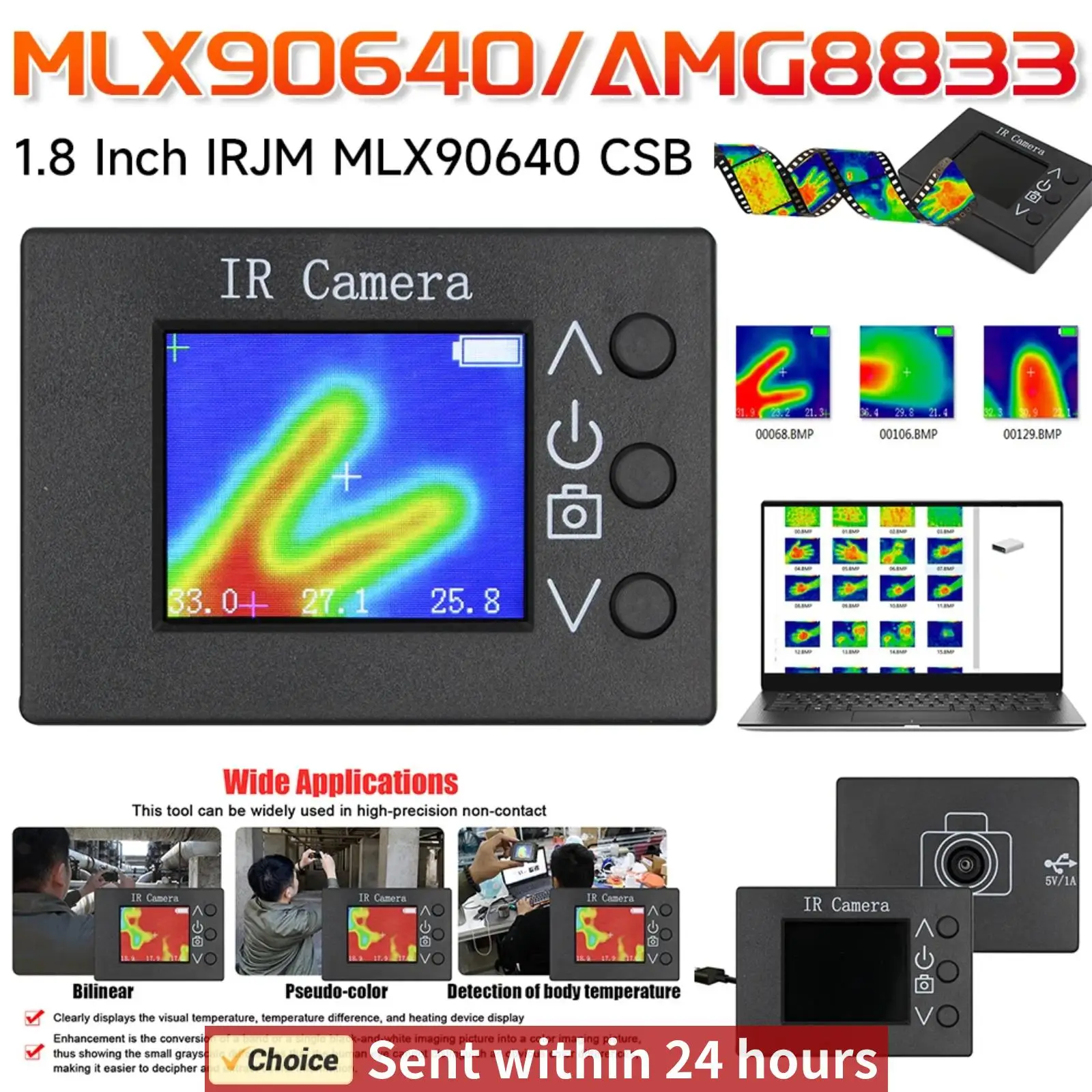 

8x8 Pixel AMG8833 Thermal Imager 7M Range Thermograph Camera USB 5V 60° FOV Industrial Detection Handheld LCD Thermal Tool