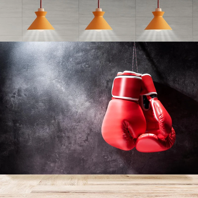 Red Boxing Gloves Photography Backdrop Boxer Dark Black Wall Boxing Sport Gym Background Interior Decor Portrait Shooting Banner