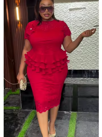 Lace Wedding Party Dress 2026 African Dresses for Women Dashiki Ankara Evening Gown Elegant Ladies Clothes Slim Midi Dress