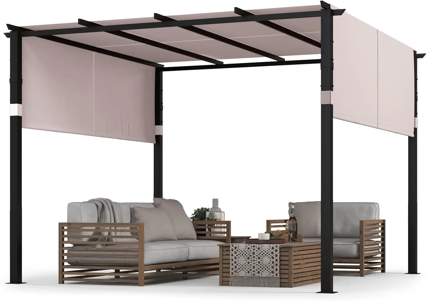 

10x10 Ft Pergola Patio Pergola with 2 Piece Retractable Sun Shade Canopy Extra Large Patio Shelter Pavilion Outdoor Pergola for