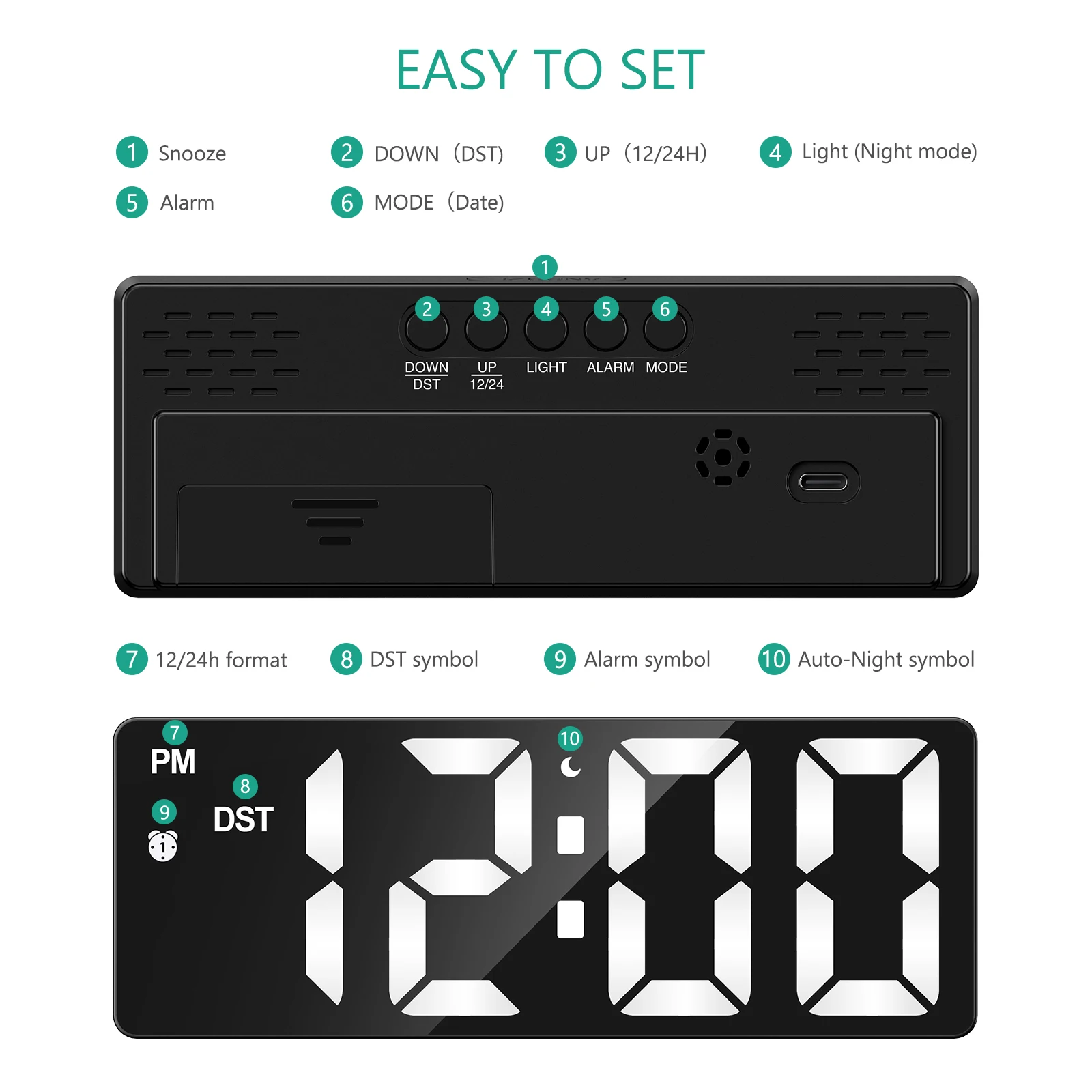 Despertador LED ORIA – Escritorio y mesita de noche con alarma - imagen 4