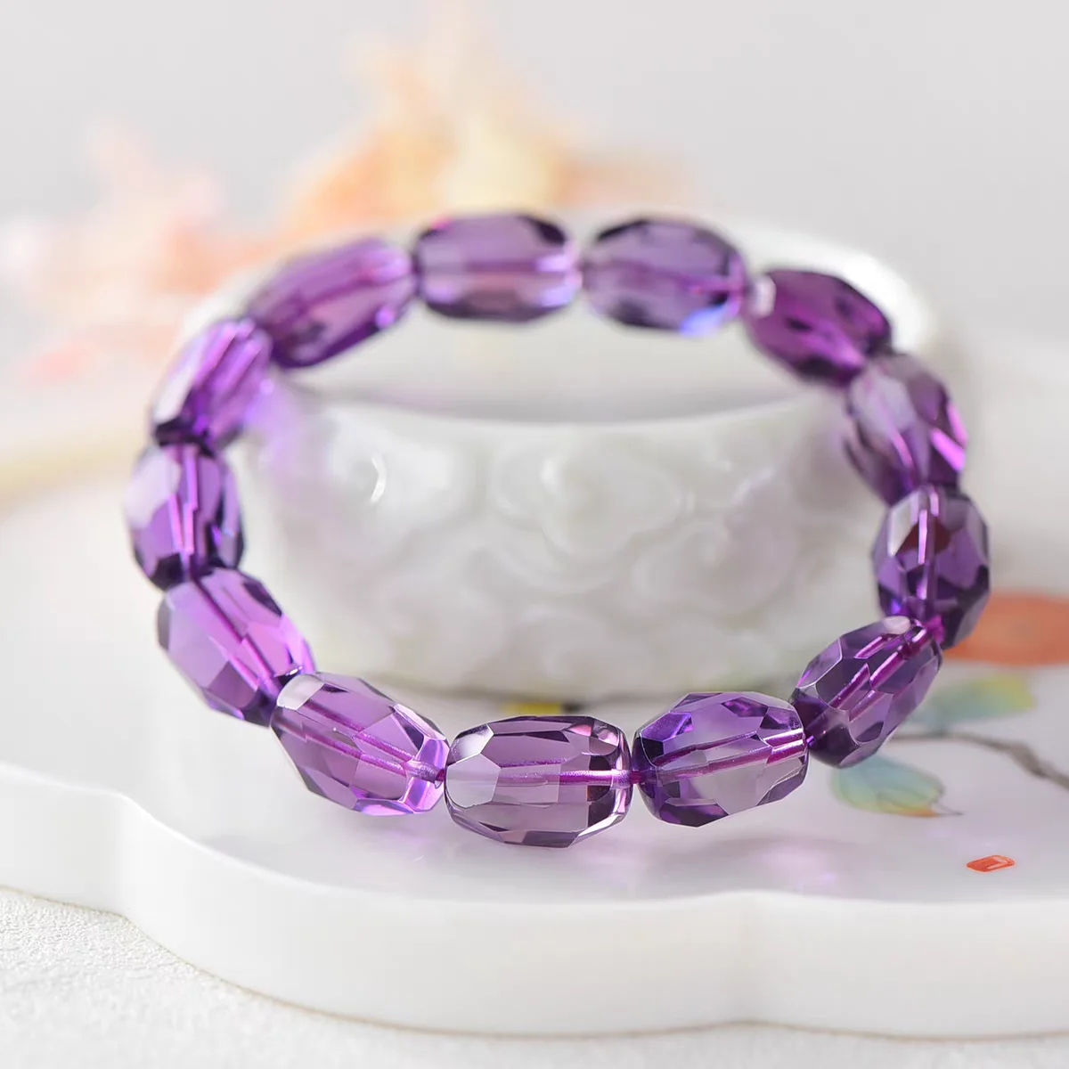 

Natural Lavender Amethyst Quartz Barrel Abacus Bracelet 12x9mm Clear Faceted Beads Amethyst Gemstone Wealthy AAAAAA