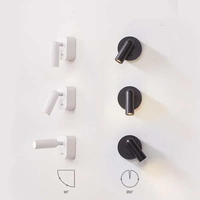 Indoor 3W Led Ceiling Wall Light Modern Style Folding Rotation Home Hotel Bedroom Bedside Living Room Reading Wall Lamp Switch