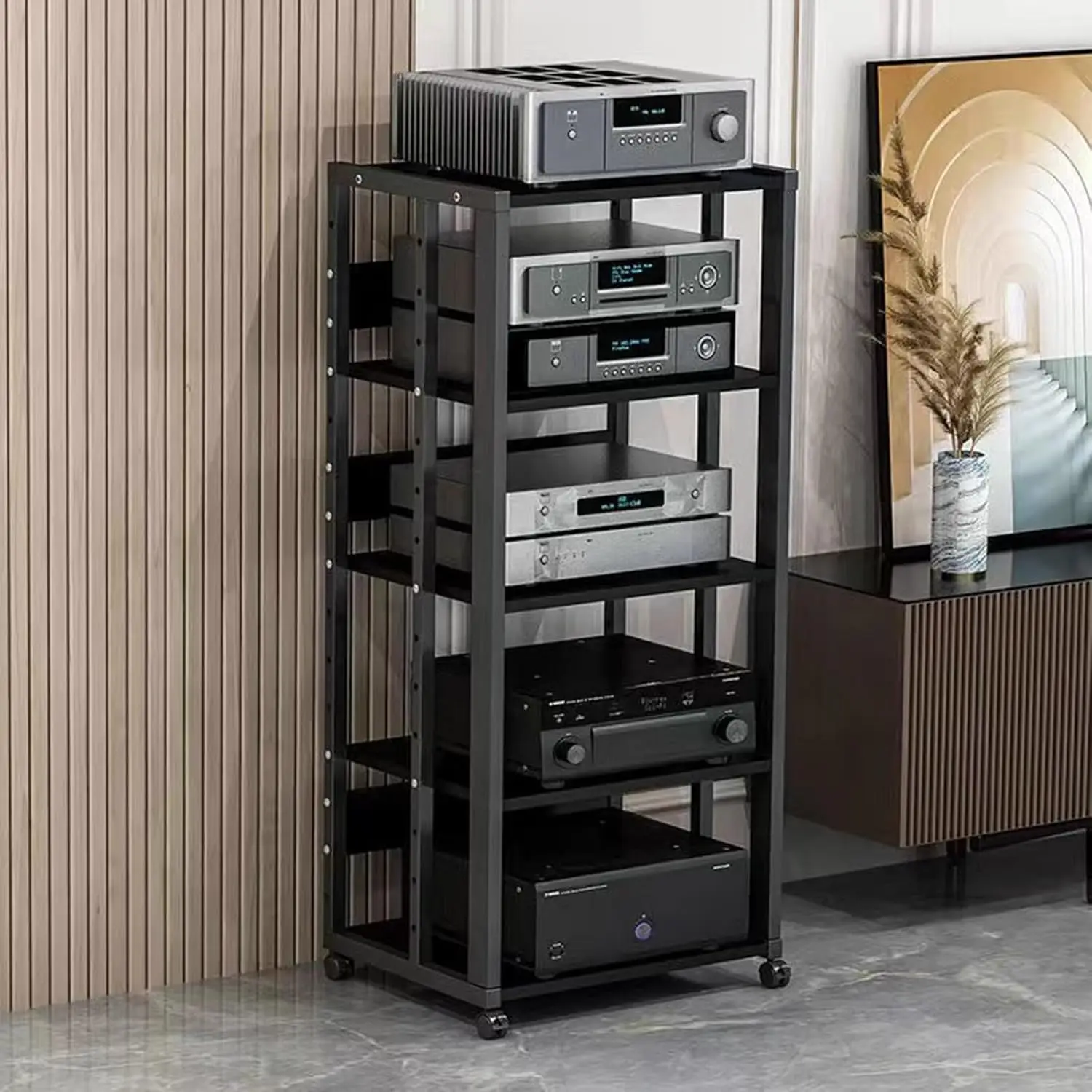 Media Stand, Stereo Audio Rack Stand, Media Cabinet, CD Rack Entertainment Stereo Component Organizer for Home, Office and Theat