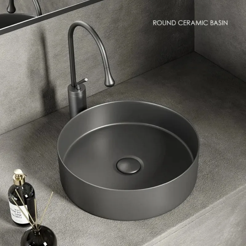 

Modern Ceramic Bathroom Sink: White/dark Gray, Matte Finish, Diameter 36cm/14in, Suitable for Bathroom Vanity (excluding Faucet)
